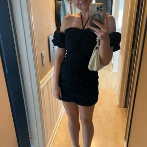 Runaway Little Black Dress Ruched with Puffy Sleeves